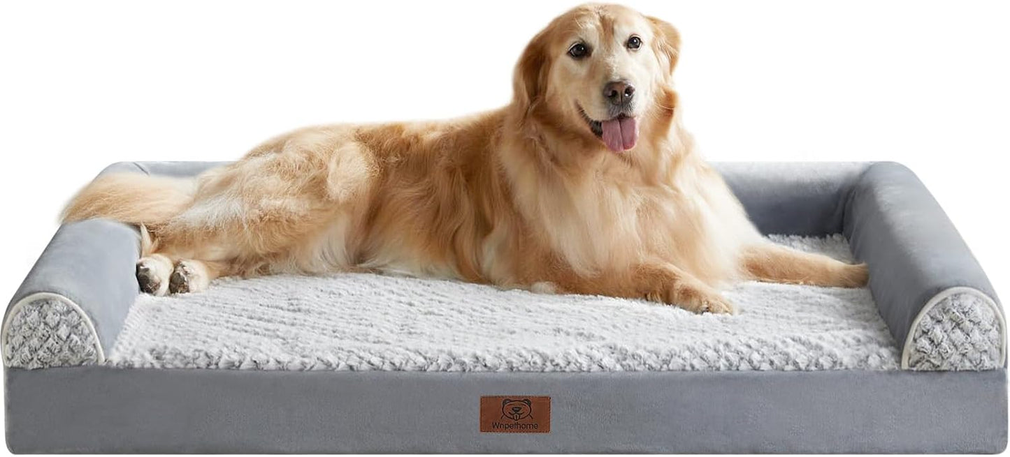 WNPETHOME 42 x 30 in Orthopedic Dog Bed for Large Dogs – XL Washable Pet Bed with Waterproof Cover, Bolstered Sides & Anti-Slip Base – Premium Plush Dog Couch for Indoor Use, Comfort & Joint Relief