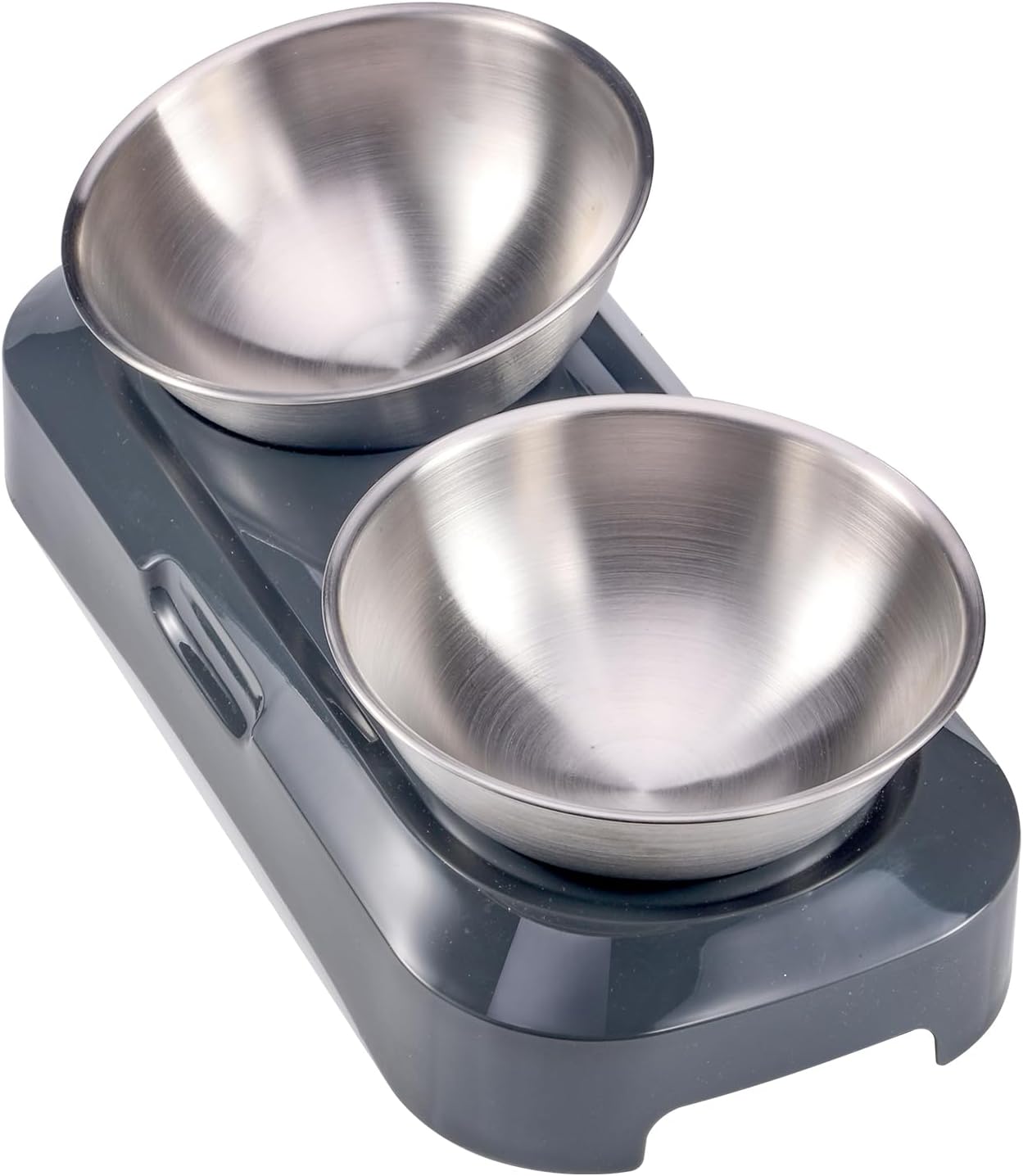 Stainless Steel Double Pet Bowls with Stand, Food Grade Cat and Dog Feeding Bowls, Black Base