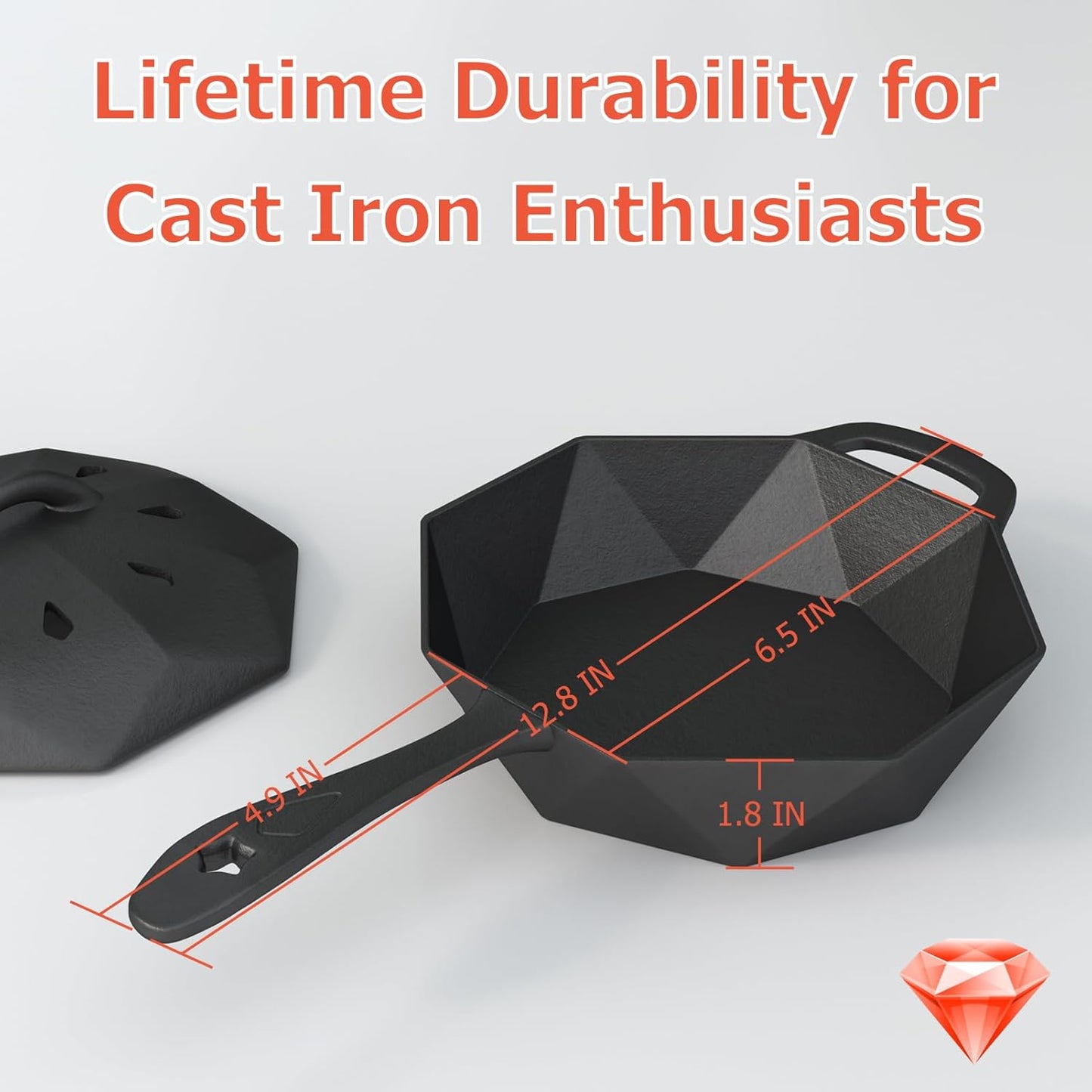 Cast Iron Skillet with Lid Pre-seasoned Cast Iron Pans, Smoker Box for Open Fire, Oven, Stovetop, Grill Safe Cookware Set +Scraper/Cleaner+Silicone Anti-Scalding Gloves