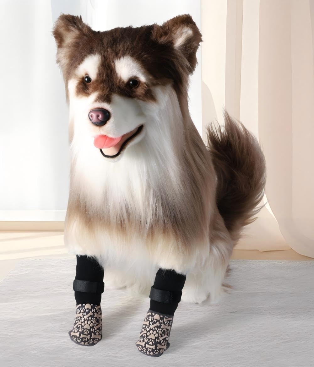 Anti-Slip Dog Socks for Hardwood Floors, Paw Protectors for Small to Large Dogs,Adjustable Non-Slip Dog Shoes with Traction Sole, Breathable & Washable Paw Protection for Indoor Outdoor Use(M:8Socks)