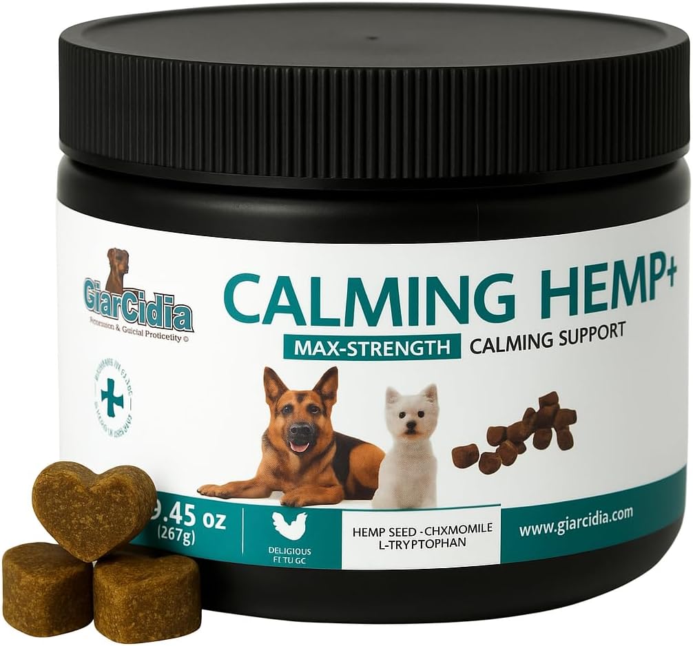 Calming Chews for Dogs by Giarcidia – Hemp-Based Max Strength Anxiety Relief, Stress Relief for Fireworks, Thunderstorms, Travel & Separation – Chicken Flavor – 90 Soft Treats for Dogs
