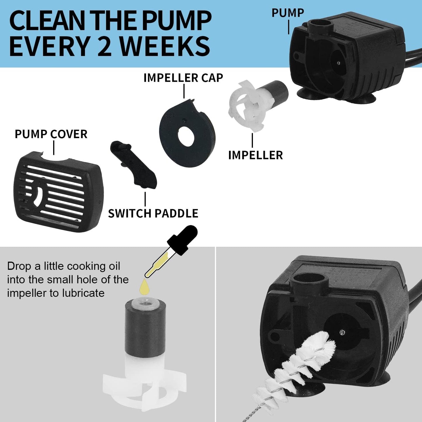 furrybaby Pet Water Fountain Replacement Pump and Light Set (For Square Water Fountain)