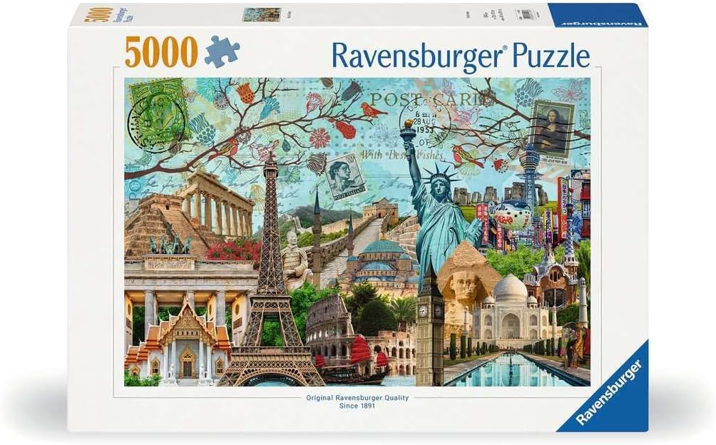 Ravensburger - Big City Collage - 5000 Piece Jigsaw Puzzle - Stunning Vivid Colors - The Globes Biggest Cities - Postcard Rendition - Frameable - Premium Quality - Puzzles for Adults