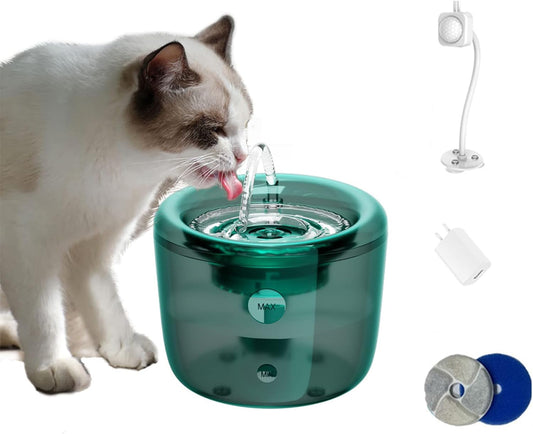 Cat Water Fountain 1.6L/54oz, Pet Water Fountain with Visible Water Level and Smart Pump, Super Quiet Automatic Cat Dog Water Bowl Dispenser with Filter for Dogs Cats,Green