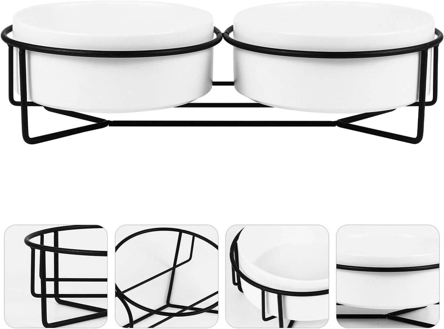 Milisten Double Ceramic Pet Feeding Bowls with Raised Iron Stand 13cm, Spill-Resistant Cat and Dog Food Water Bowls for Home Use