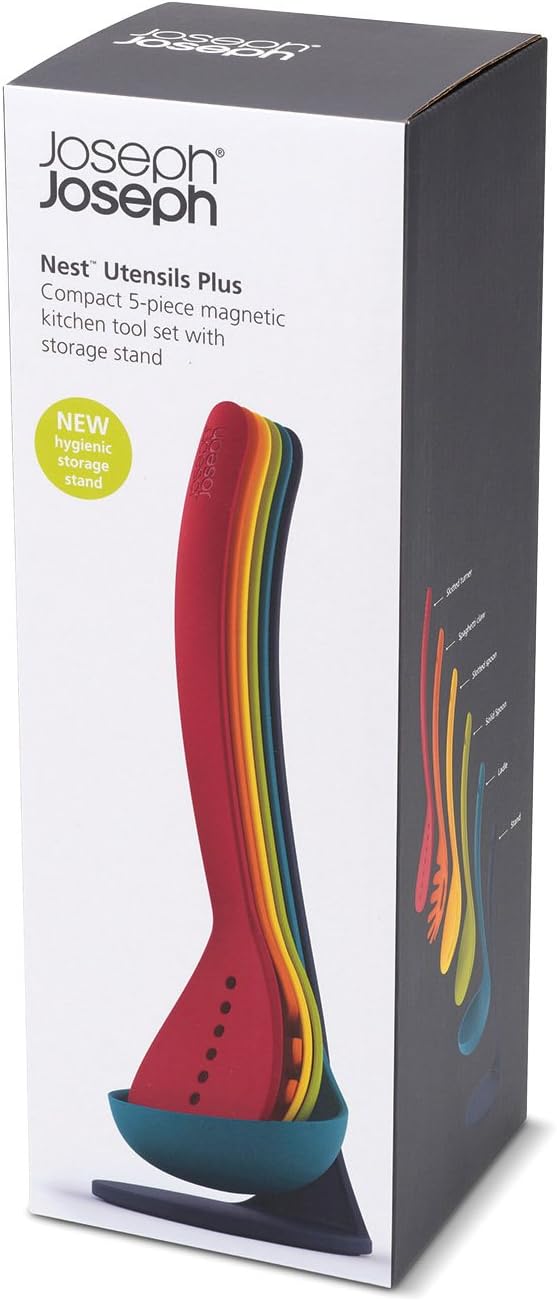 Joseph Joseph Nest Utensils Compact Stacking Kitchen Tool Set with Magnetic Storage Stand Nylon, 5-piece, Multicolored