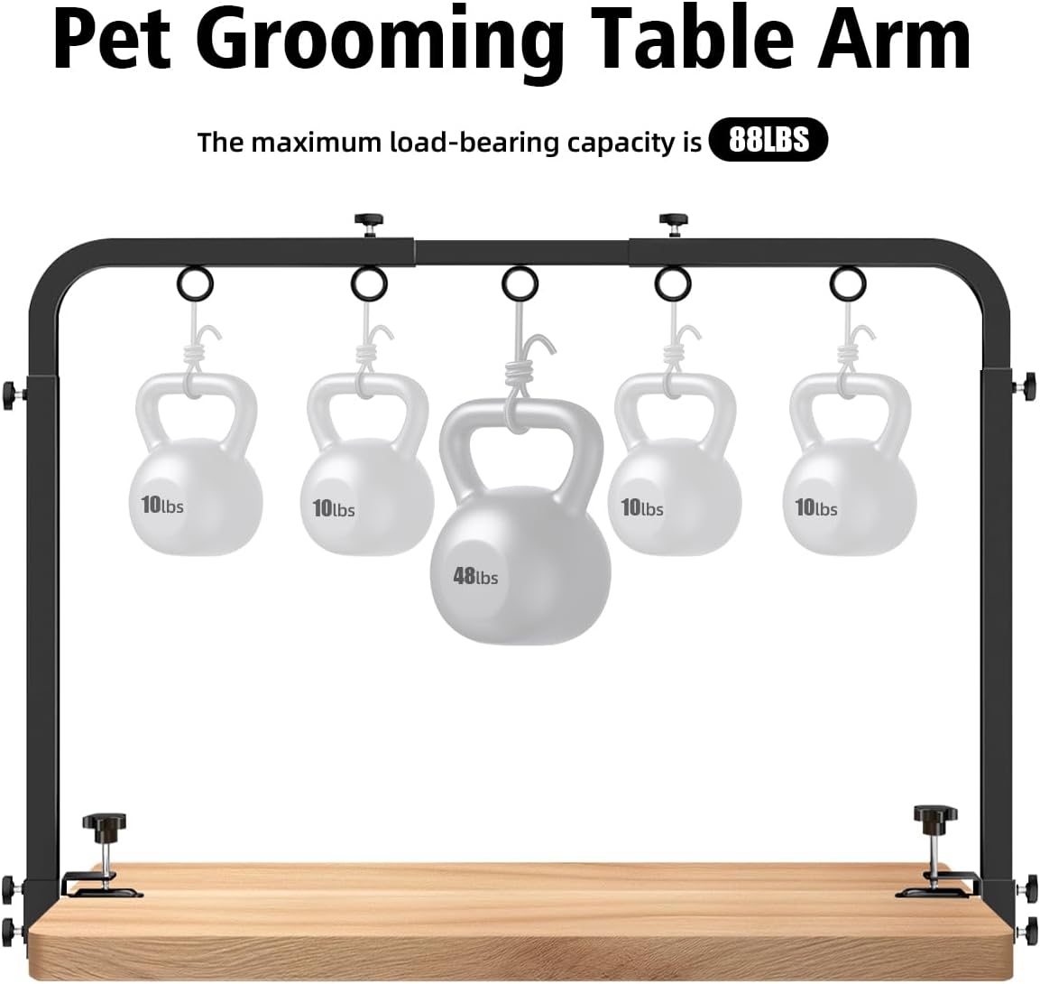 Portable Adjustable Dog Grooming Arm for Table- Pet Grooming Table Arm with Hammock & 2 Nooses, 42" Height Adjustable and 27" - 39" Width Adjustable,Applicable to Home & Store Pets