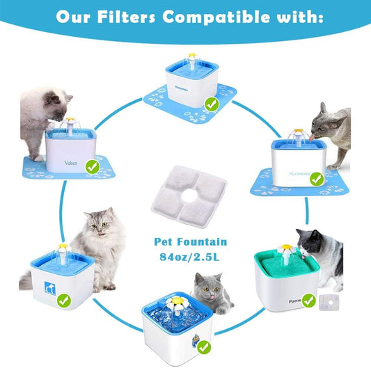 8-Pack Cat Water Fountain Filter, Replacement Fountain Filters for Square 84oz/2.5L Automatic Pet Fountain Cat Water Fountain