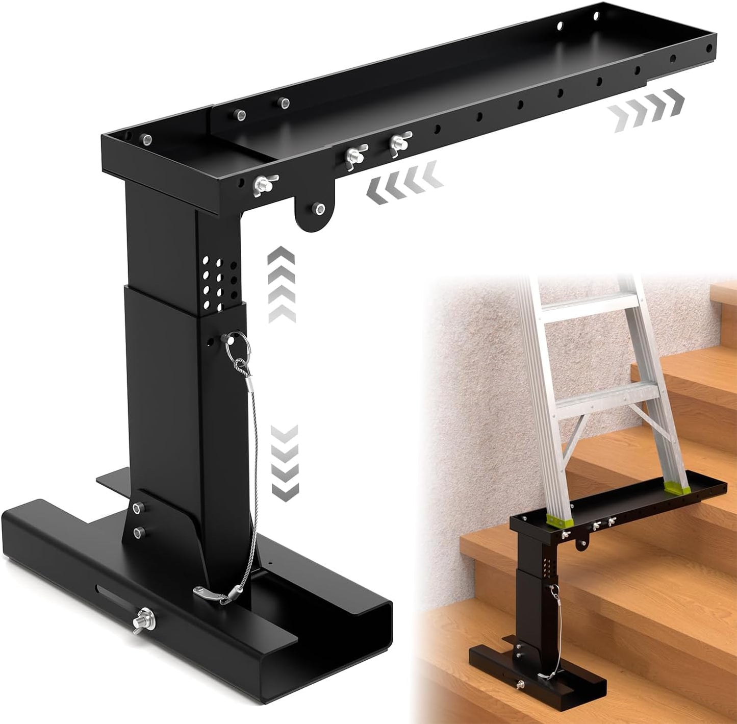 Ladder Leveler Pro, for Extension Ladders and Single, Ladder Leveler for Stairs, Adjustable Length 20 "-29.6" and Height Range 10.5 "-17.7" Heavy Duty Ladders Lifter Stabilizer Platform
