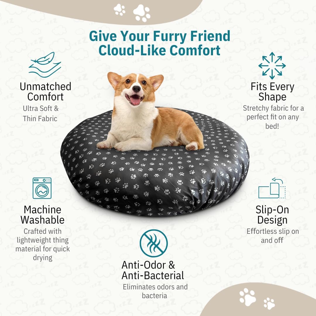 Round Dog Bed Covers Replacement Washable, Dog Bed Washable Cover, for All Shapes (Medium (Up to 36″), Paw Chic)