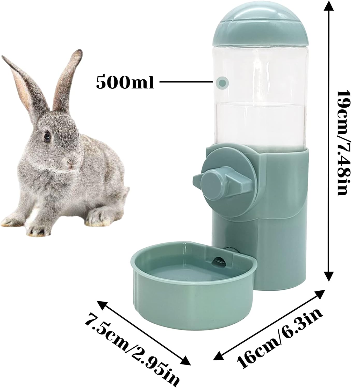 Hamiledyi Rabbit Water Bottle 17oz Bunny Hanging Automatic Water Dispenser Chinchillas Feeder Water Bowl Small Animal No Drip Plastic Water Dispenser for Guinea Pigs Chinchillas Hedgehogs Ferrets 2Pcs