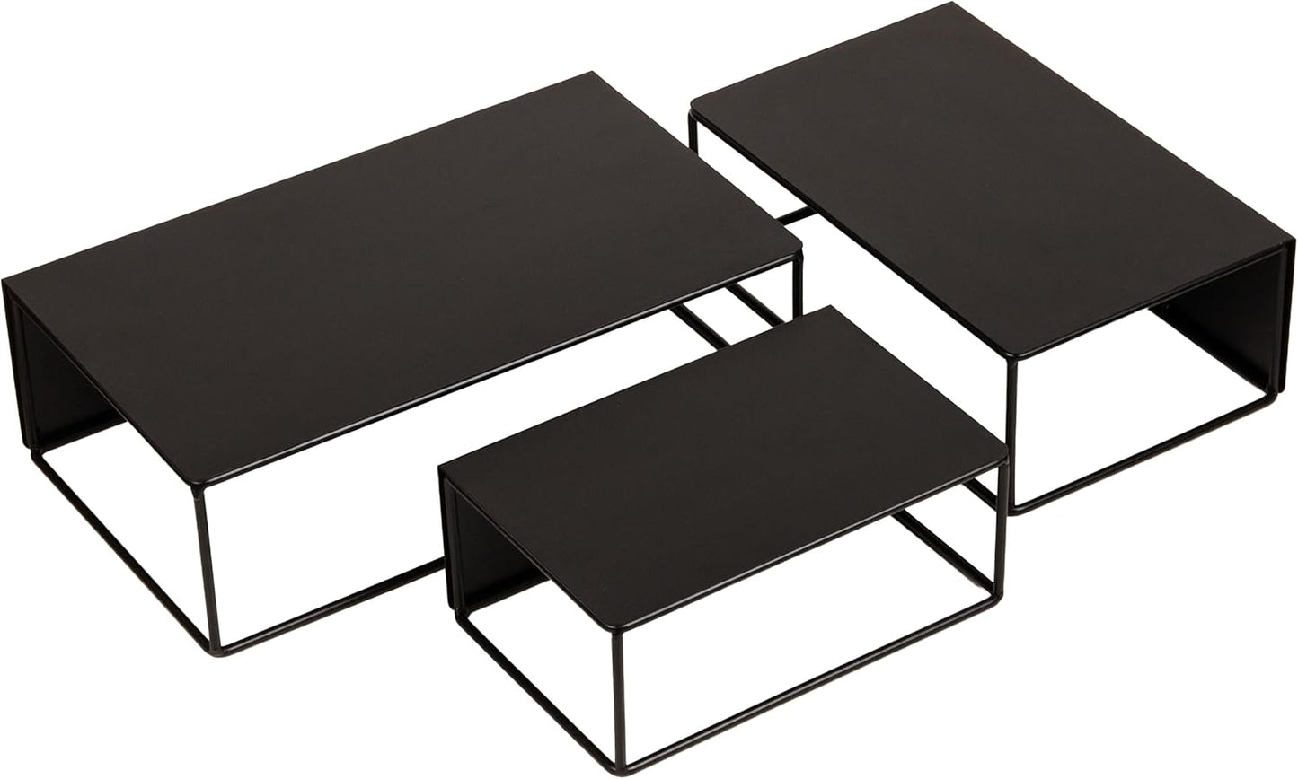 Mind Reader 3 Piece Metal Desktop Riser Set for Monitor, Laptop, and Office Organization, Set of 3, Black