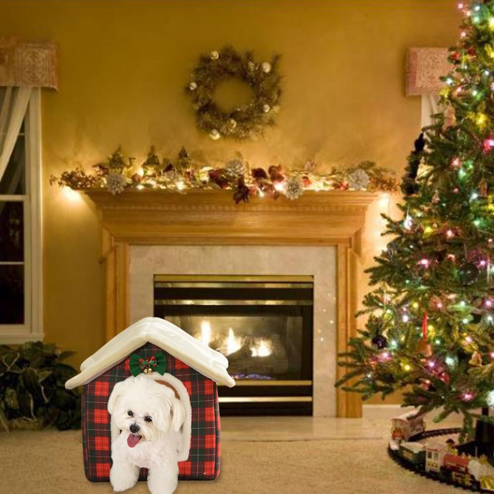 Christmas Cat Bed for Indoor Cats Plaid Xmas Cat Tent Cats Bed Cave for Pets Kittens and Dogs (Christmas Plaid, M(18.1 X 14.6 X 15.7 Inch))