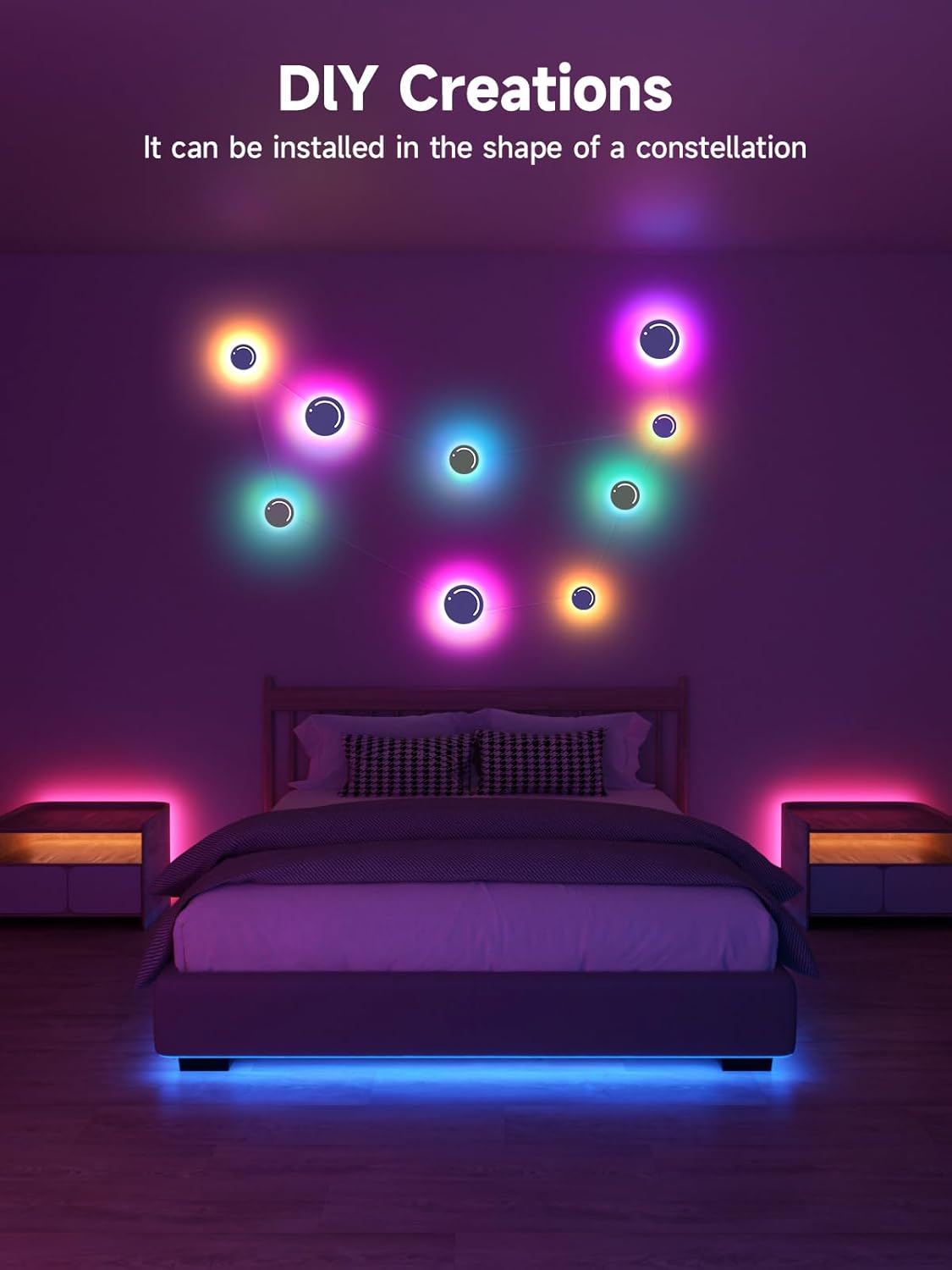 GIPOYENT Smart Wall Light, 9-Piece LED DIY Constellation Light, RGB Color Changing, Music Sync, App & Remote Control, Ambient Lighting for Bedroom, Living Room, Gaming, and Home Decor