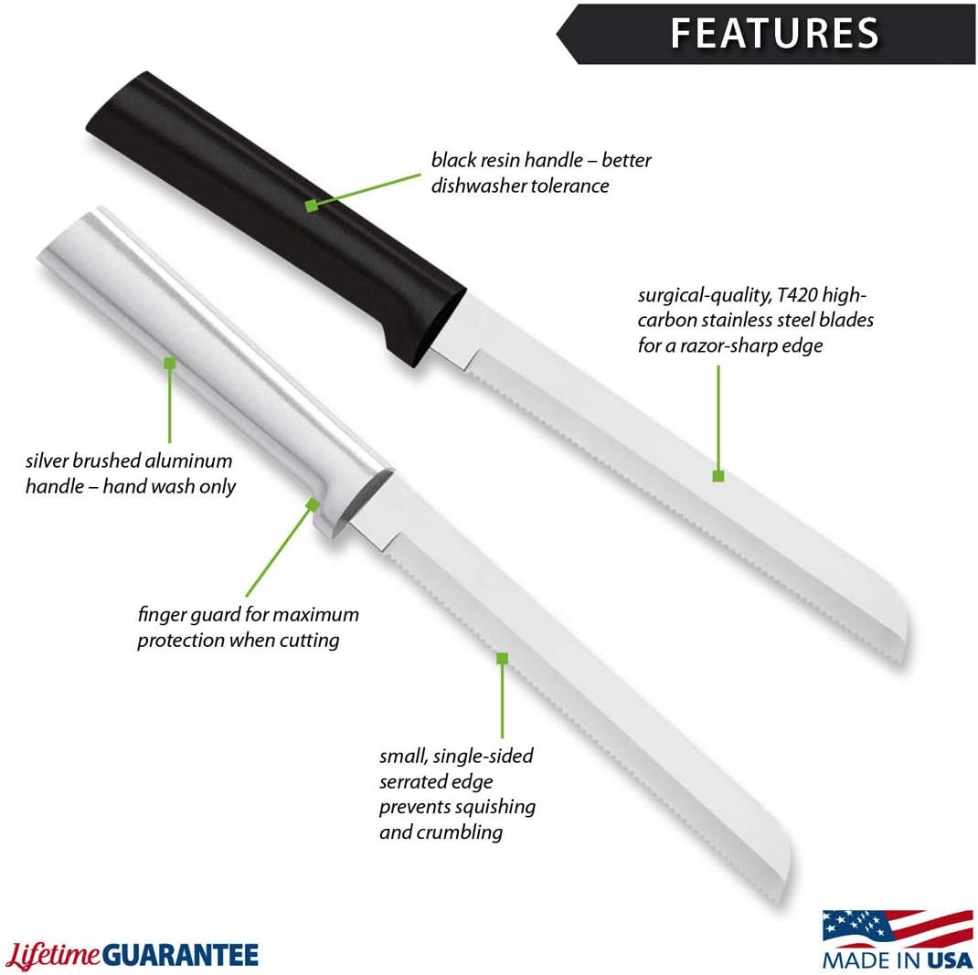 Rada Cutlery 6" Bread Knife (W236), Stainless Steel Serrated Blade, Black Handle