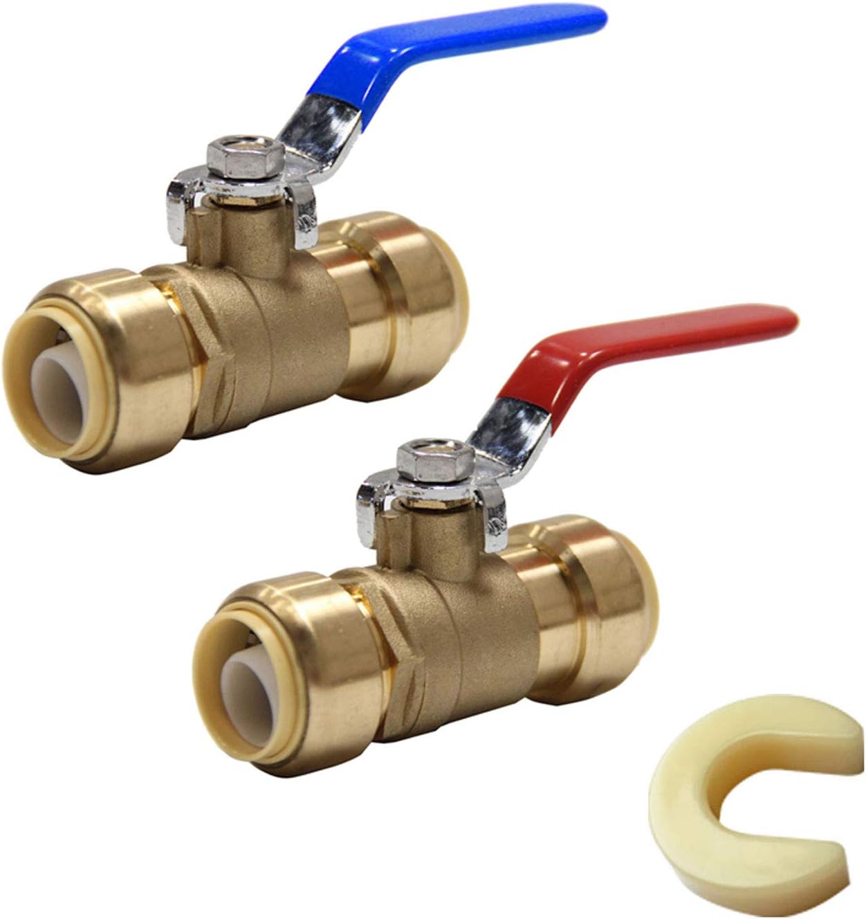 (Pack of 2) EFIELD 1/2 Inch Push-Fit Full Port Ball Valve for Hot and Cold Water with a Disconnect Clip,Brass UPC Certified,(PF-VALVE001)