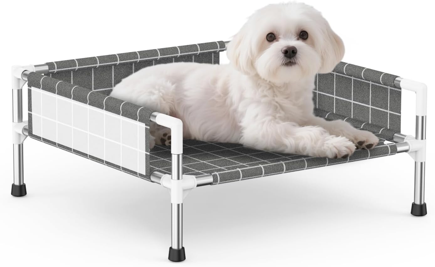 Elevated Dog Bed with 3-Sided Fence - Raised Pet Bed with Non-Slip Feet, Durable Elevated Couch for Small Dogs, Indoor/Outdoor Use with Easy-Clean Fabric