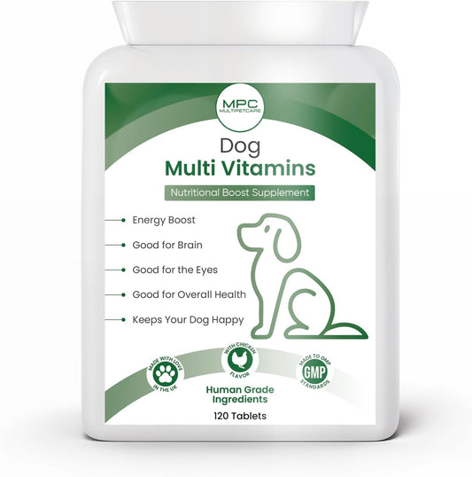 22-in-1 Dog Multivitamin | Essential Vitamins A C D3 E K1 + B-Complex, Calcium, Zinc & Iron | Chicken Flavored Tablets | Immune, Bone, Joint & Coat Support | UK GMP Certified | 120 Count