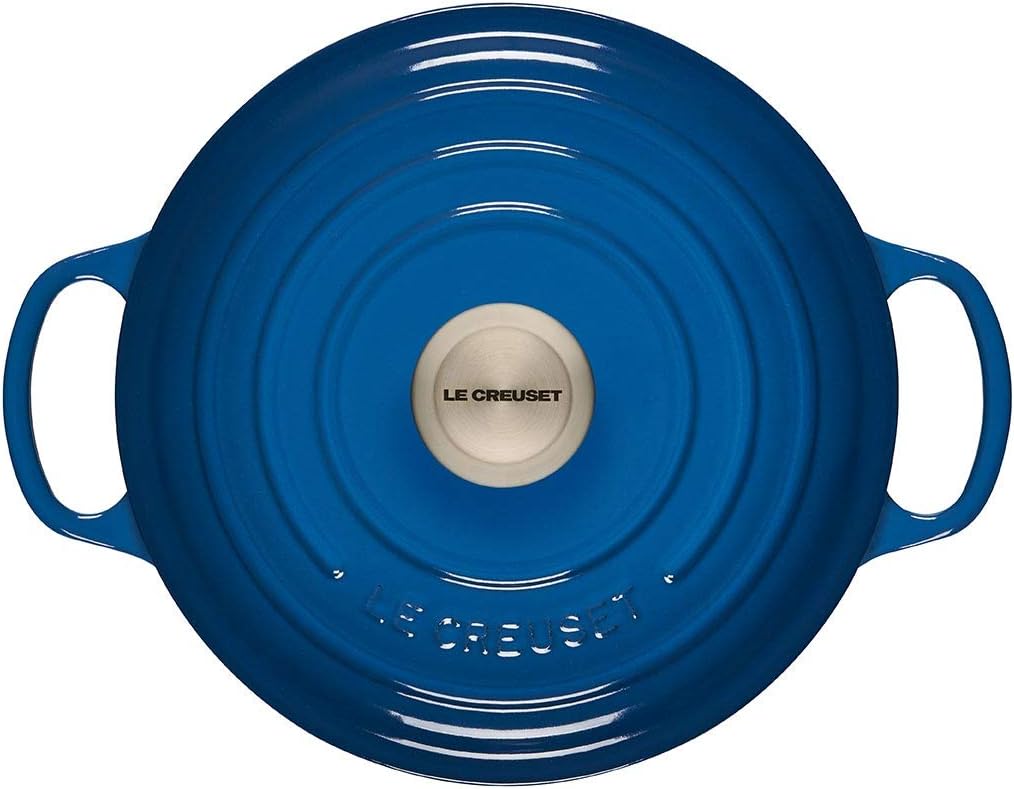 Le Creuset 8 Piece Multi-Purpose Enameled Cast Iron with SS Knobs, Stoneware, and Toughened Nonstick PRO Fry Pan Complete Cookware Set - Marseille