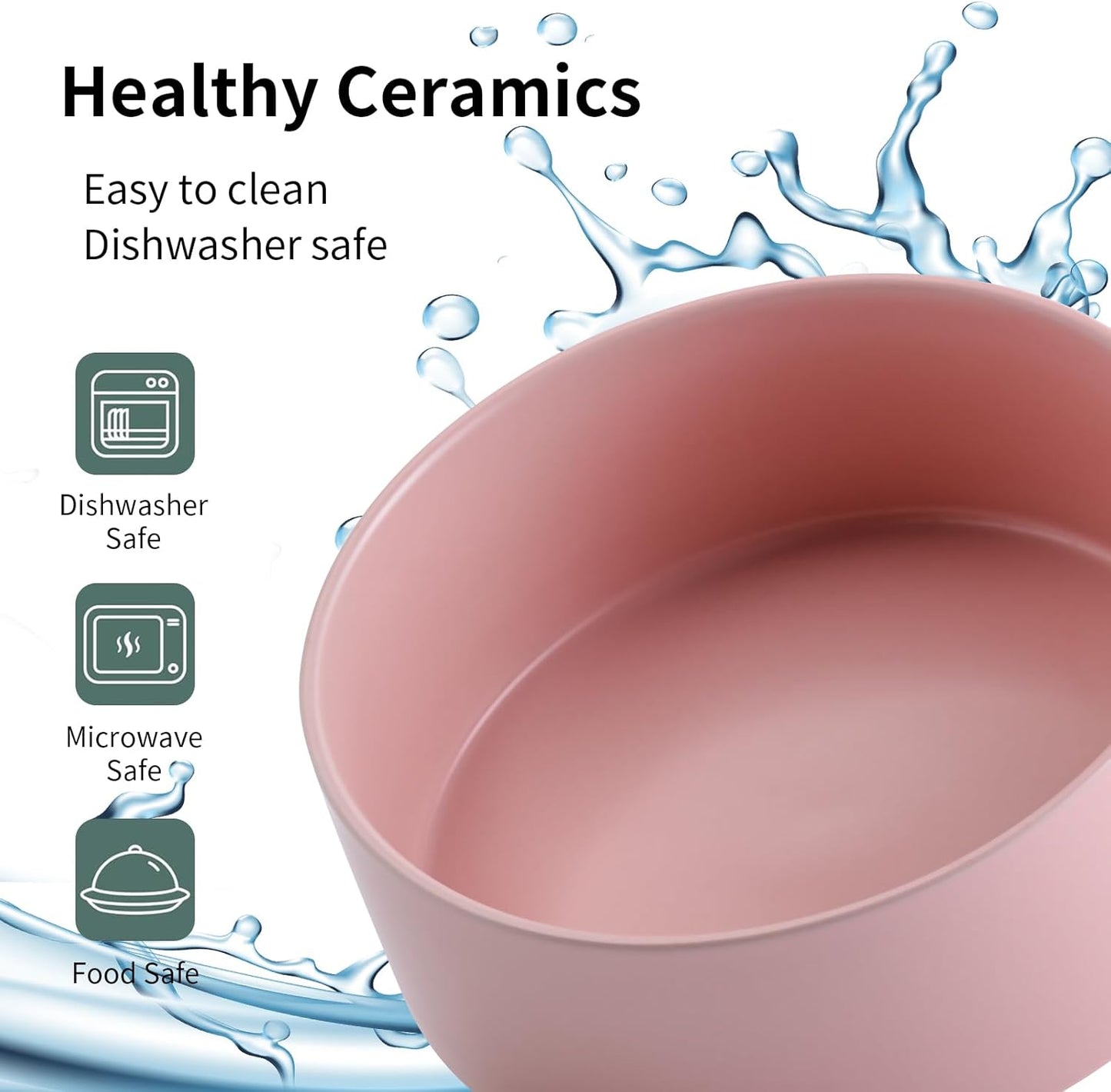 Pink Elevated Dog Bowl Ceramic for Small Medium Sized Breed,Raised Dog Food Water Bowl with Stand,6 in 3.6 Cups Non Slip Pet Dish Heavy Weighted