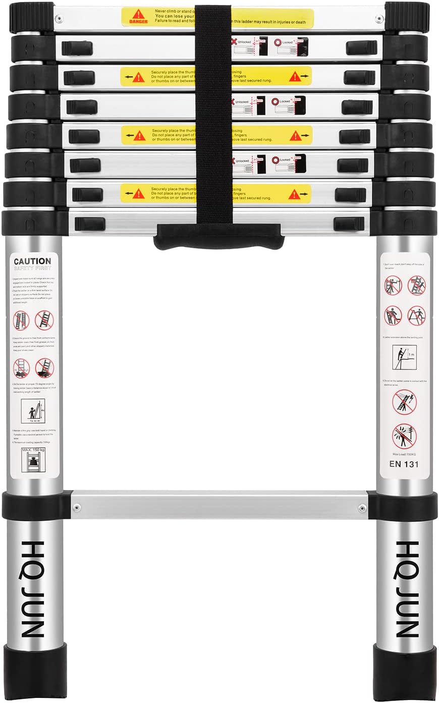 (8.5Ft/2.6M) Telescoping Ladders，EN131Standards Multi-Purpose Folding Aluminum Extension Ladder