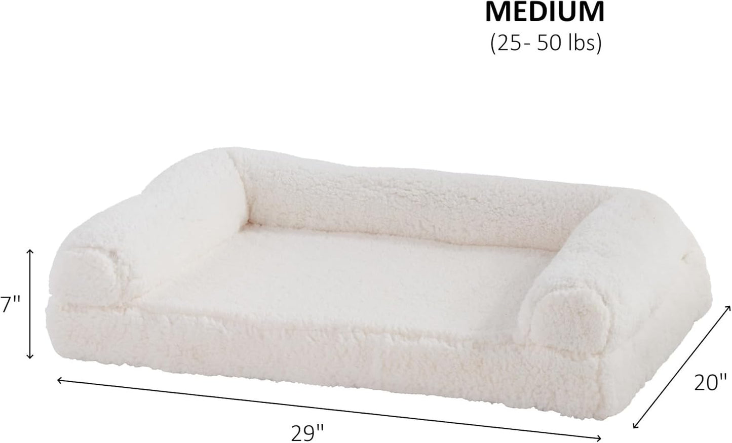 Molly Cozy Sherpa Sofa Style Dog Bed with Removable Cover - Medium (29" x 20") - Snow