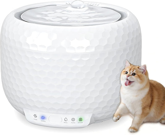 1.8L Wireless Cat Water Fountain with 5200mAh Rechargeable Battery, Cordless Pet Water Fountain with Ultra Quiet Pump, 2 Flow Modes Automatic Drinking Fountain for Cats & Small Dogs (ABS)