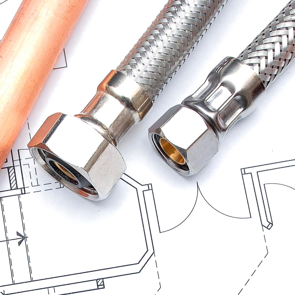 Highcraft Faucet Hose Connector 12" Length, 1/2" IPS X 3/8" Comp FIP Flexible Braided Stainless Steel Supply Line, Bathroom Kitchen Sink Extension (4 Pack)