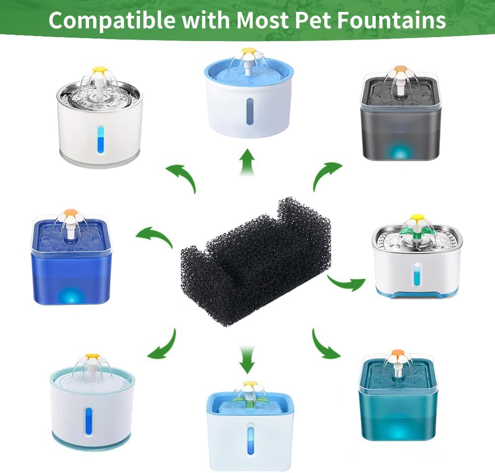 18 Pack Cat Water Fountain Foam Filters Replacement,Sponge Filter for Cat Water Fountain Foam Filter for 85oz/2.5L Automatic Cat Water Fountain (Black, 18 Sponges)