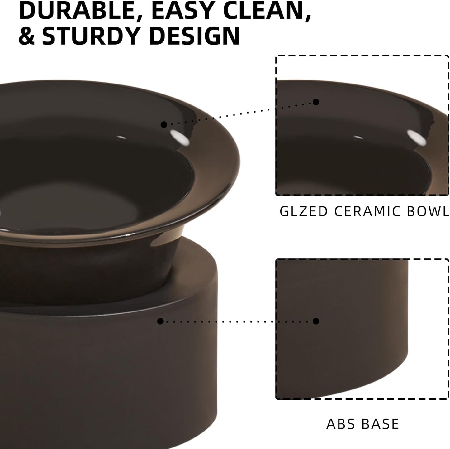 MS!MAKE SURE Raised Cat Bowls Set - Ceramic Dishes with Non-Slip Stand, 9° Tilted, Lead & Cadmium Free, for Small Dogs and Cats, 6.5" Wide - 2 x 320ML (10.8 oz), Black