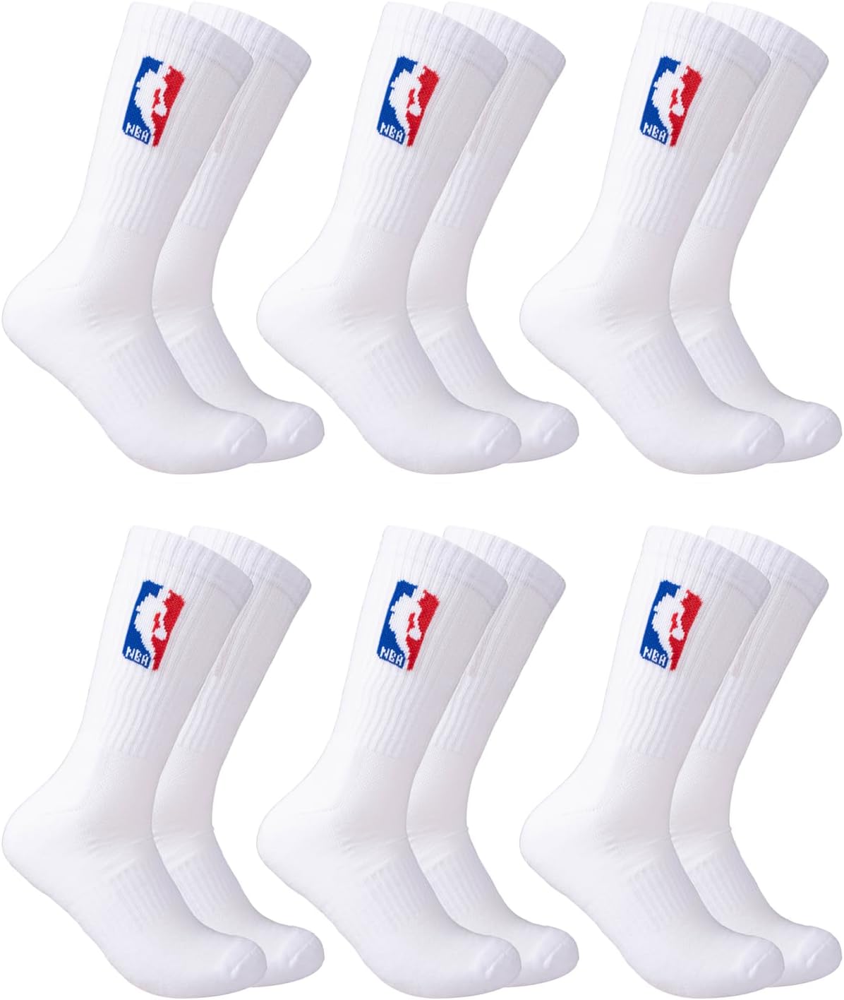 Ultra Game Men’s NBA Official Athletic Cushioned Secure Fit Crew Socks - 6 Pack