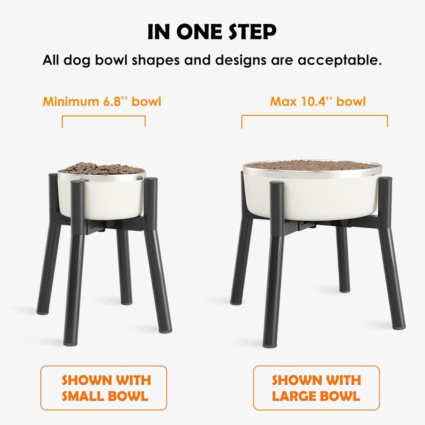 Adjustable Raised Dog Bowl Stand for 7-10.6" Diameter Food & Water Bowls - 11" Tall Elevated Feeder for Improved Comfort & Posture (Bowl Not Included)