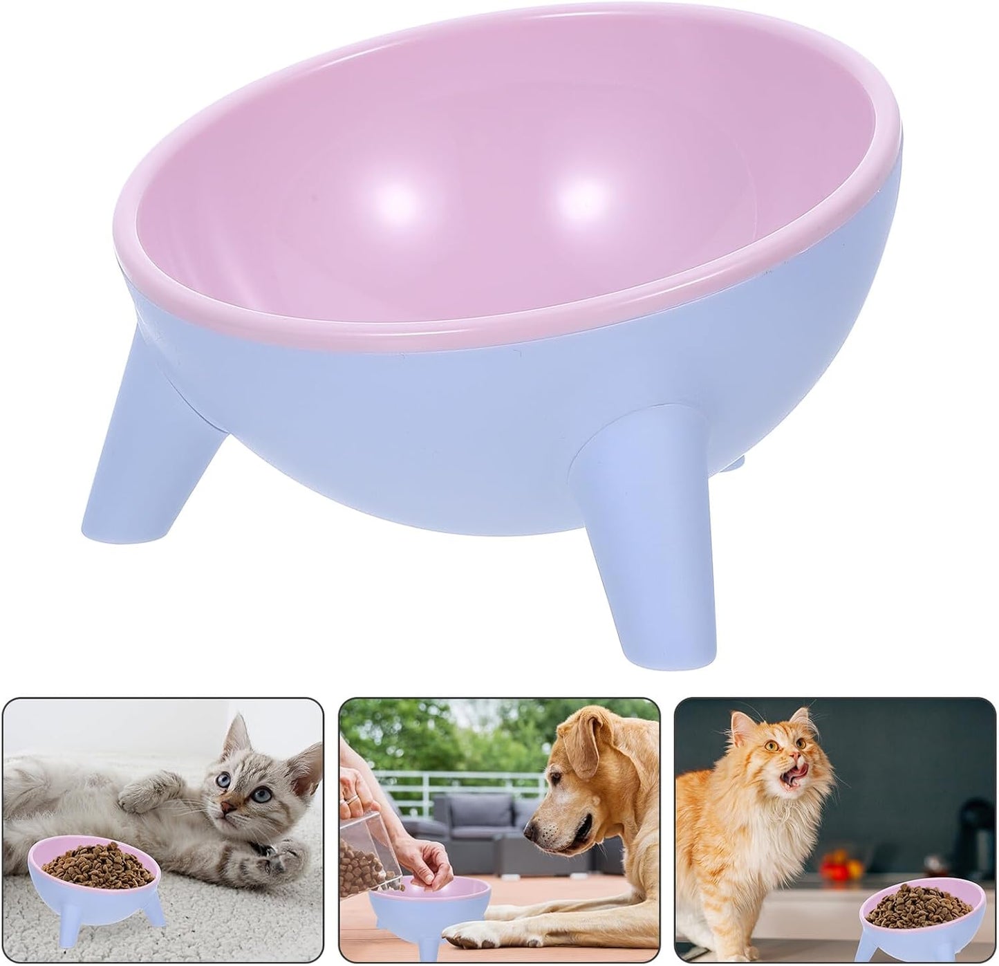 Milisten Stable Cat and Dog Feeding Bowl Set, 15° Tilted Raised Plastic Pet Water Feeder, Spill-Resistant Pink Dual Bowls for Cats and Small Dogs