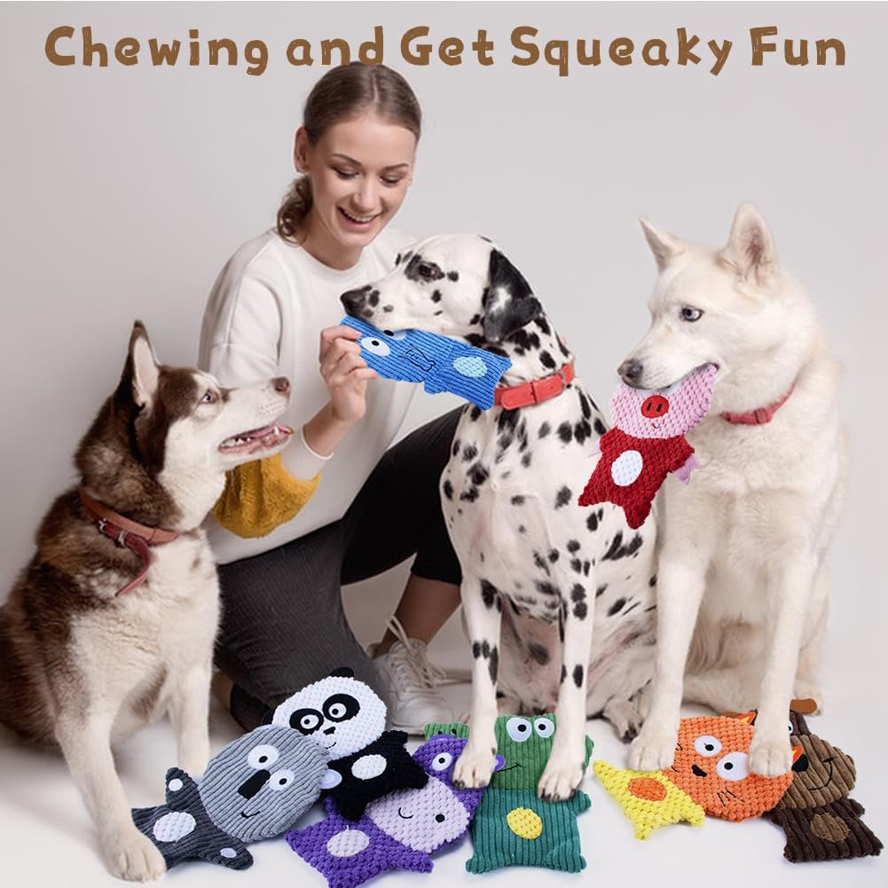 No Stuffing Dog Squeaky Toys, 8 Pack Stuffless Dog Chew Toys, Tough Soft Plush Crinkle Toys, Pet Supplies Durable Puppy Teething Interactive to Keep Them Busy for Small Medium Breeds