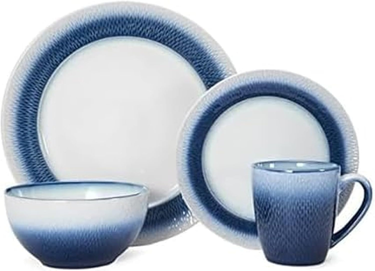 Pfaltzgraff Eclipse Blue 16-Piece Stoneware Dinnerware Set, Service for 4 with Dinner Plates, Salad Plates, Bowls and Mugs, Dishwasher and Microwave Safe