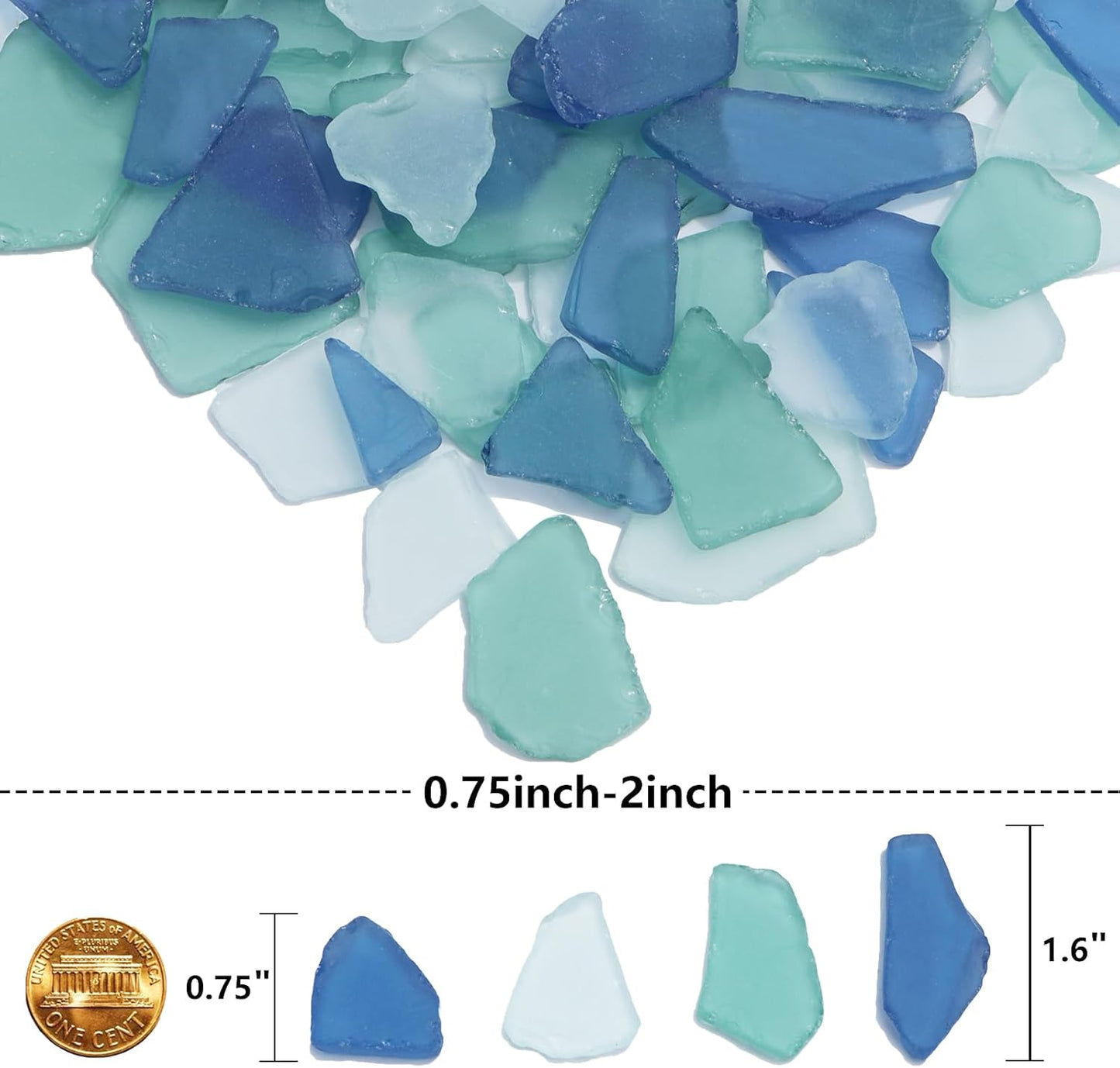 Sea Glass for Crafts - 14oz Frosted Seaglass Pieces - Vase Filler and Aquarium Ornament, DIY Craft Supplies for Art, Beach Weddings, and Home Decor (Blue, Aqua Green, White)