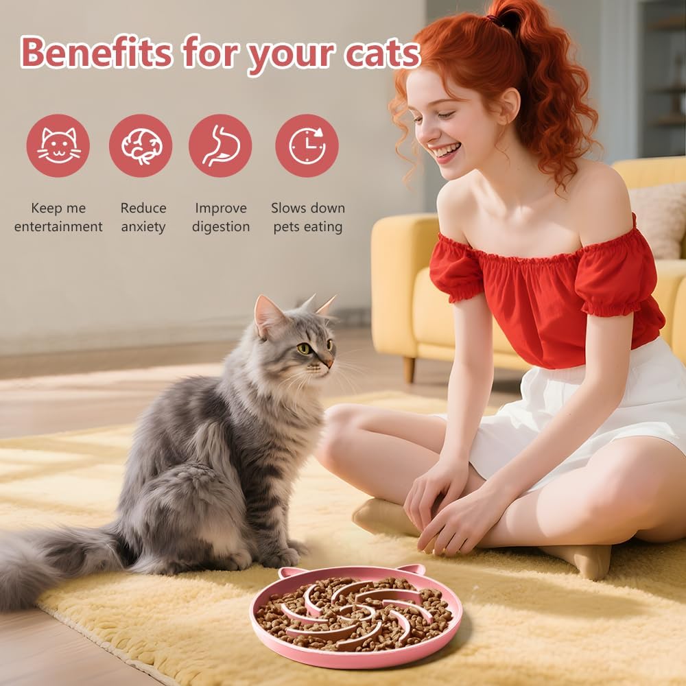 2Pcs Slow Feeder Cat Bowl,Puzzle Feeder,Interactive Toys,Slow Feeding cat Bowl Suitable for All Dry and Wet Foods,Easy to Clean Silicone Bowls (Grey and Pink)