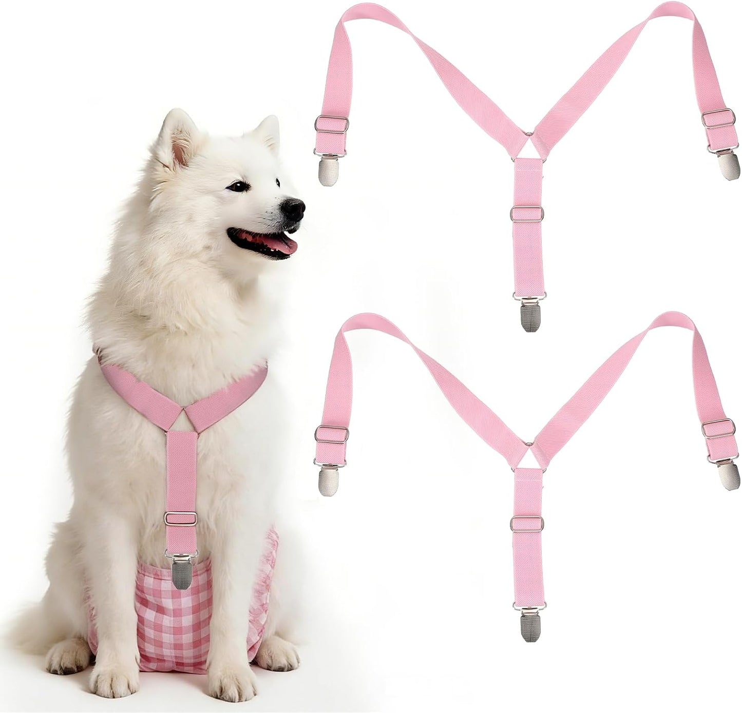 Dog Suspenders, Pet Diapers Keeper, Diapers Suspender for Dog, Elastic Strap Clips, (Pink, S, 2 Pcs), Intended for Small Medium Large Pet Doggy Skirt Dresses