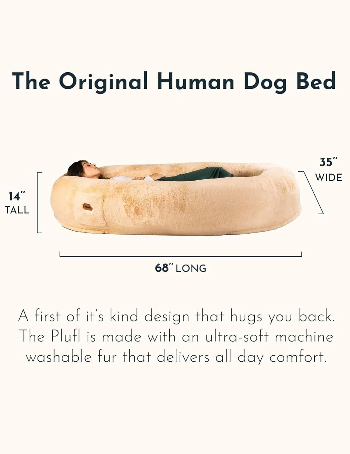 Plufl, The Original Human Dog Bed for Adults, Kids, and Pets. As Seen on Shark Tank. Comfy Plush Large Bean Bag with Memory Foam, Machine Washable, and Durable. Perfect nap and Floor Bed - Pink