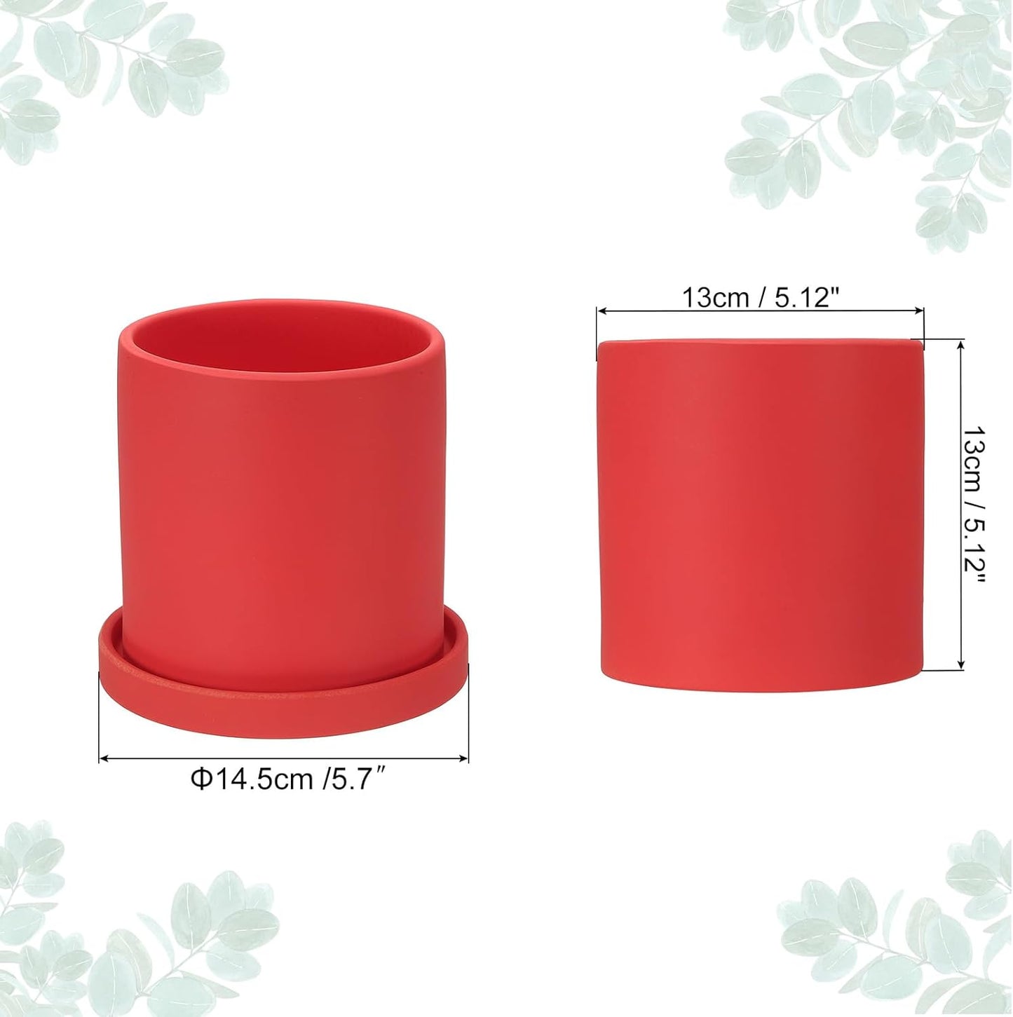 PATIKIL 5 Inch Ceramic Plant Pots, Modern Flower Planters with Drainage Holes and Tray for Decorate Home Indoor Plants Succulent Herb, Red