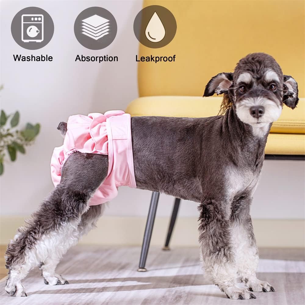 Dog Diapers for Female Dogs 3 Pack Washable Dog Panties Diaper Skirt Puppy Shorts Diapers for Girl Dog in Period Heat