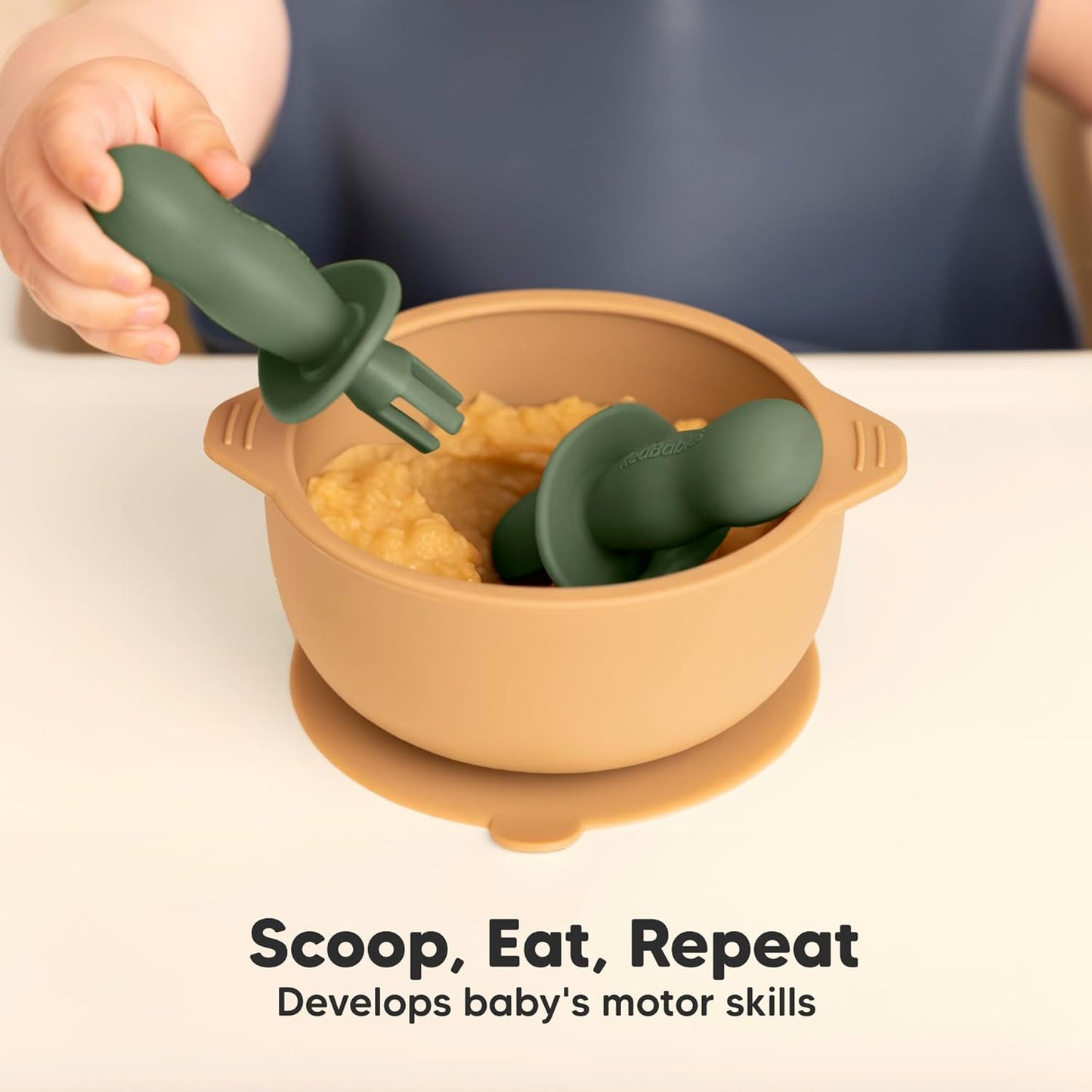 KeaBabies 4-Pack Silicone Baby Spoons and Forks Set - Baby Led Weaning Utensils 6-12 Months, Self Feeding Toddler Spoon & Fork for Training, Teething, Easy to Hold, BPA-Free Silicone (Slate)