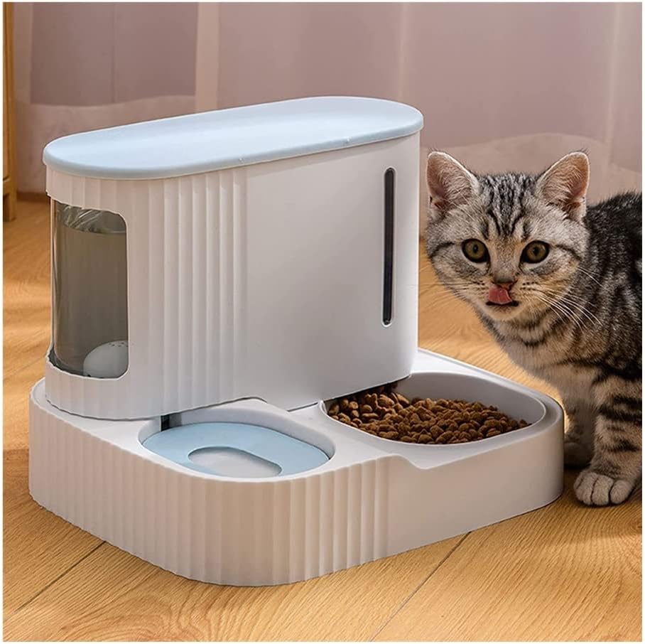 Pet Dog Cat Automatic Feeder Bowl 2 in 1 Cat Unplugged Water and Food Feeder Dispenser Automatic Dog Cats Gravity Water and Food Dispenser cat Fountain (Color : Brown) (Blue)