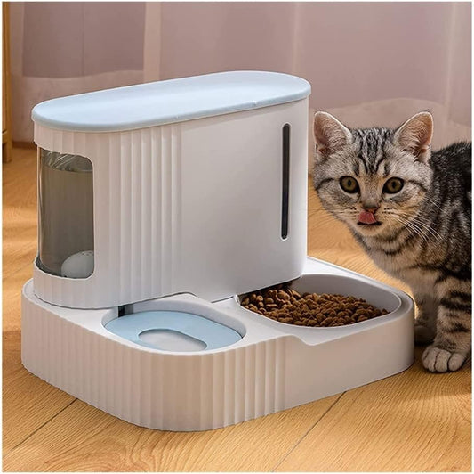 Pet Dog Cat Automatic Feeder Bowl 2 in 1 Cat Unplugged Water and Food Feeder Dispenser Automatic Dog Cats Gravity Water and Food Dispenser cat Fountain (Color : Brown) (Blue)