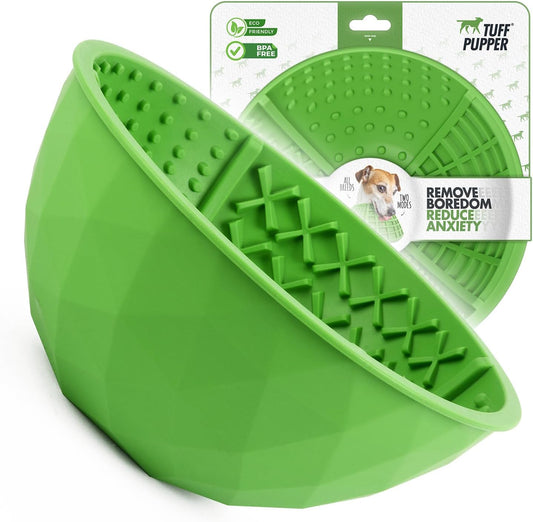 Tuff Pupper Lick Bowl for Dogs | Standard Size Slow Feeder Bowl | Four Textures for Dog Anxiety & Boredom | Silicone Lick Mat | Easy Clean Dishwasher Safe | Stable & Wobble Modes | NOT for Chewing
