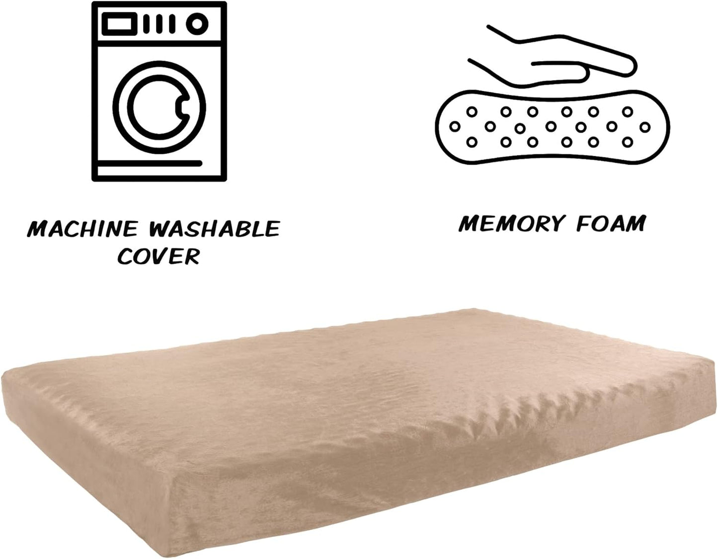 PETMAKER Orthopedic 2-Layer Memory Foam Dog Bed with Machine Washable Sherpa Top - 46x27, Up to 95lbs (Tan)