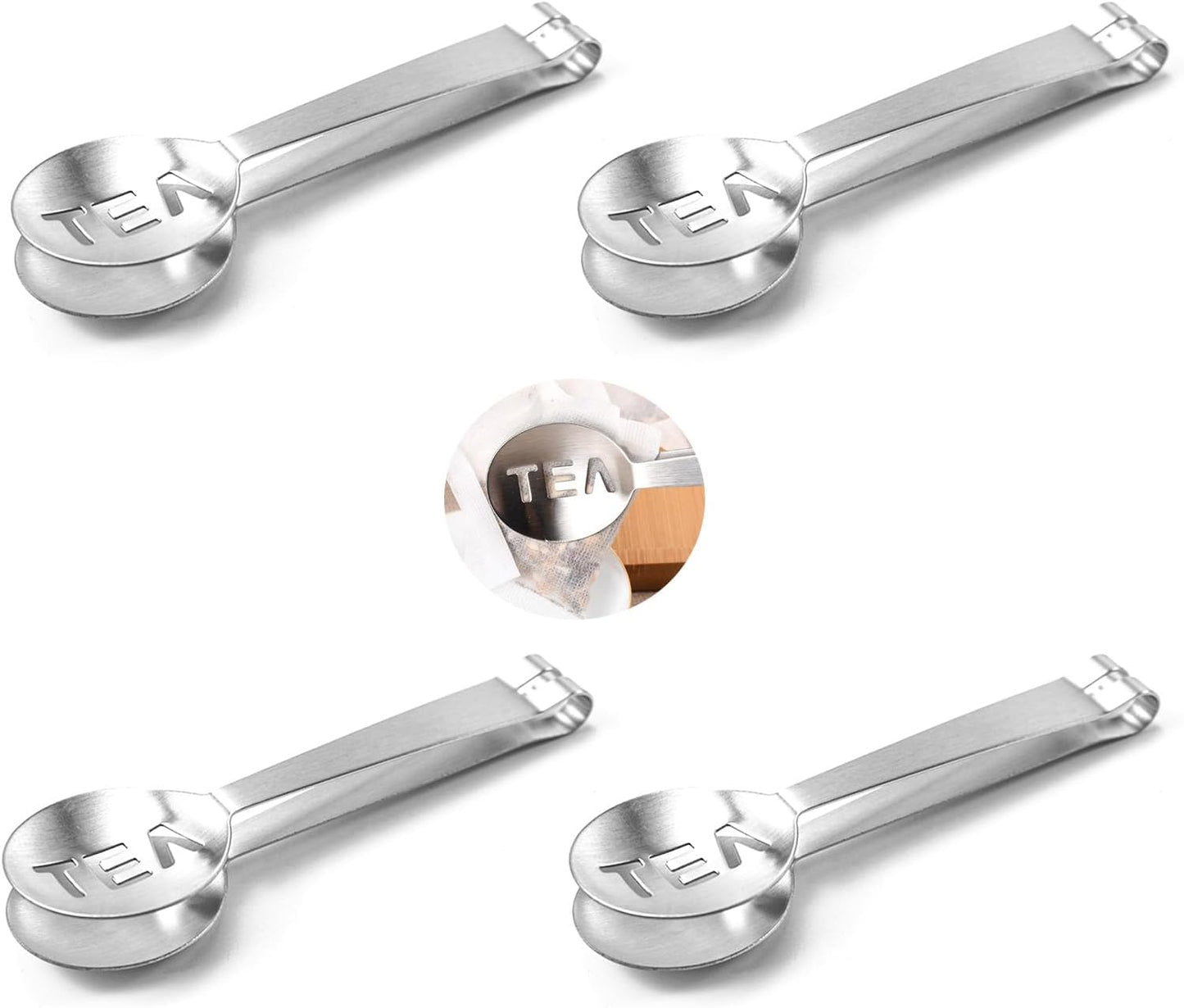 4Pcs Tea Bag Squeezer, Stainless Steel Clip On Strainer, Tea Spoon Tongs For Loose Tea Ice Sugar Cubes, Tea Bag Holder Tea Accessories For Tea Drinkers