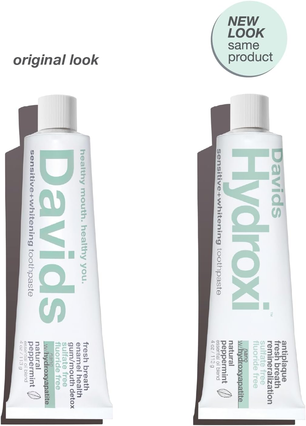 Davids Hydroxi Fluoride Free Nano Hydroxyapatite Toothpaste for Remineralizing, Sensitive Support, Whitening, Antiplaque, SLS Free, Natural Peppermint, 4oz, Made in USA