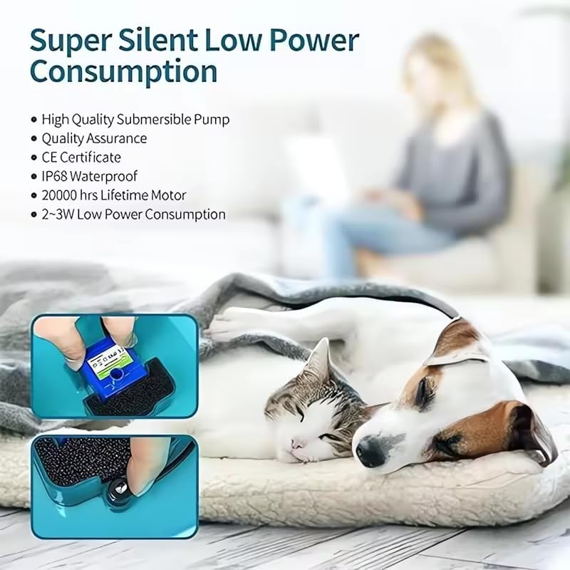 Cyan Cat Water Fountain with Plastic Food Grade Wired USB - 2L/67oz Pet Water Fountain,Cat Fountains for Cats Indoor, Ultra Silent,Dog Water Fountain with Led Light