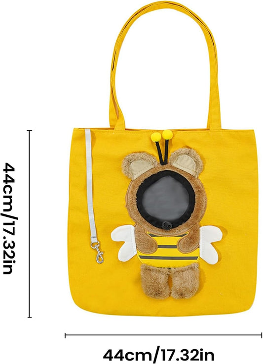 Cat Carrier Pouch - Animal Sling, 1pc Animated Kitten Tote for Shoulder Carrying, Fleece Chest Pack with Safety Leashes, Travel Equipment, Soft Sided Satchel for Strolling, Errands and Subway Trips